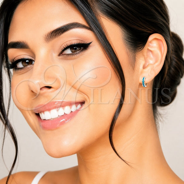 Rhodium Gold Filled Huggie Hoop, with Turquoise Cubic Zirconia, Polished, Silver Finish, 02.282.0183.12