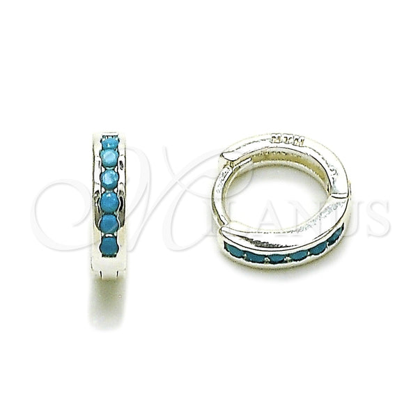 Rhodium Gold Filled Huggie Hoop, with Turquoise Cubic Zirconia, Polished, Silver Finish, 02.282.0183.12