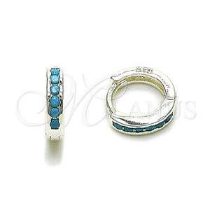 Rhodium Gold Filled Huggie Hoop, with Turquoise Cubic Zirconia, Polished, Silver Finish, 02.282.0183.12