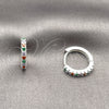 Rhodium Gold Filled Huggie Hoop, with Multicolor Cubic Zirconia, Polished, Silver Finish, 02.282.0184.16