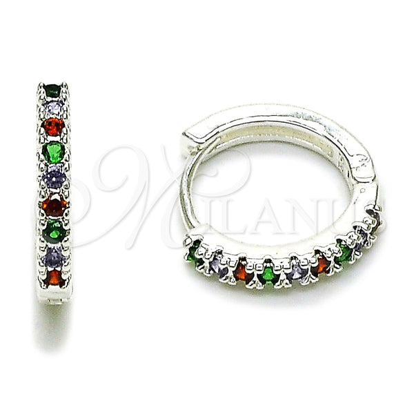 Rhodium Gold Filled Huggie Hoop, with Multicolor Cubic Zirconia, Polished, Silver Finish, 02.282.0184.16