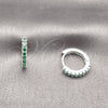 Rhodium Gold Filled Huggie Hoop, with Green Cubic Zirconia, Polished, Silver Finish, 02.282.0184.1.16