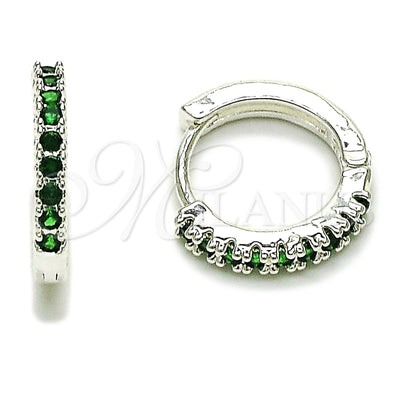 Rhodium Gold Filled Huggie Hoop, with Green Cubic Zirconia, Polished, Silver Finish, 02.282.0184.1.16