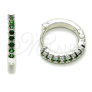 Rhodium Gold Filled Huggie Hoop, with Green Cubic Zirconia, Polished, Silver Finish, 02.282.0184.1.16