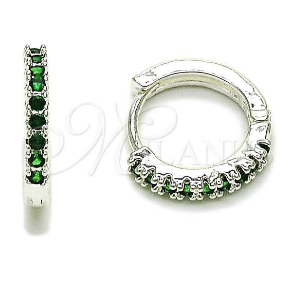 Rhodium Gold Filled Huggie Hoop, with Green Cubic Zirconia, Polished, Silver Finish, 02.282.0184.1.16