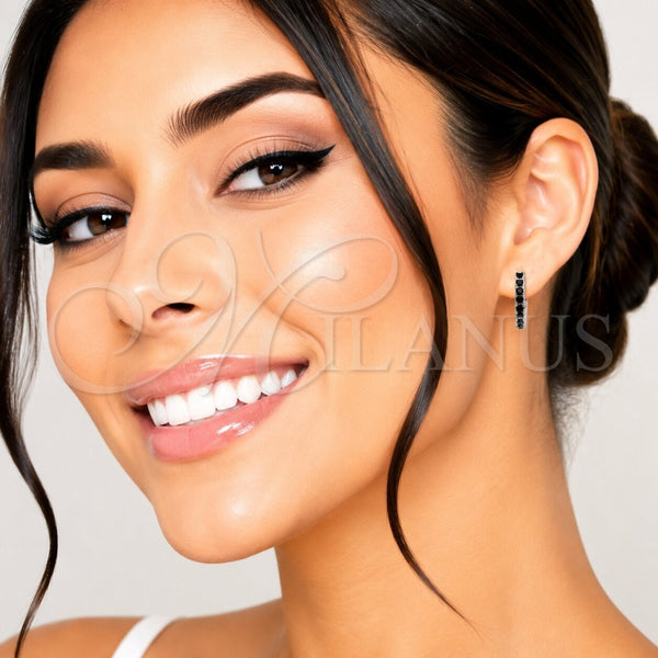 Rhodium Gold Filled Huggie Hoop, with Black Cubic Zirconia, Polished, Silver Finish, 02.282.0184.2.16