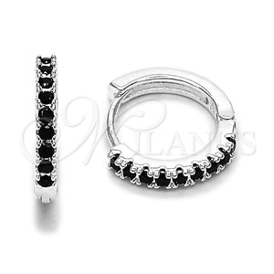 Rhodium Gold Filled Huggie Hoop, with Black Cubic Zirconia, Polished, Silver Finish, 02.282.0184.2.16