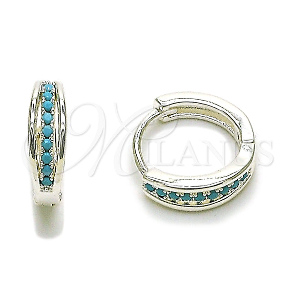Rhodium Gold Filled Huggie Hoop, with Turquoise Micro Pave, Polished, Steel Finish, 02.282.0185.15