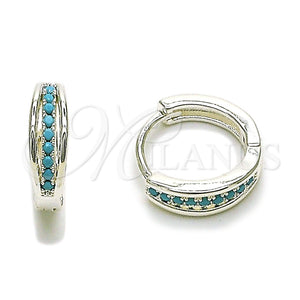 Rhodium Gold Filled Huggie Hoop, with Turquoise Micro Pave, Polished, Steel Finish, 02.282.0185.15