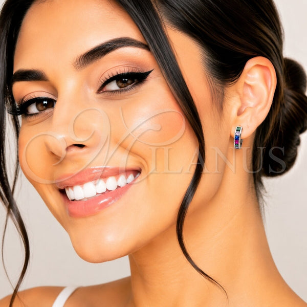 Rhodium Gold Filled Huggie Hoop, with Multicolor Cubic Zirconia, Polished, Silver Finish, 02.282.0186.16