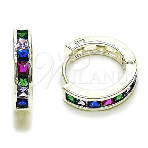 Rhodium Gold Filled Huggie Hoop, with Multicolor Cubic Zirconia, Polished, Silver Finish, 02.282.0186.16