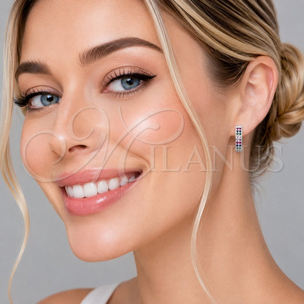 Rhodium Gold Filled Huggie Hoop, with Multicolor Cubic Zirconia, Polished, Silver Finish, 02.282.0187.14