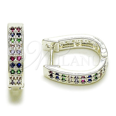 Rhodium Gold Filled Huggie Hoop, with Multicolor Cubic Zirconia, Polished, Silver Finish, 02.282.0187.14
