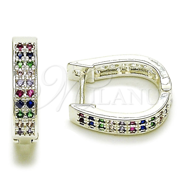 Rhodium Gold Filled Huggie Hoop, with Multicolor Cubic Zirconia, Polished, Silver Finish, 02.282.0187.14