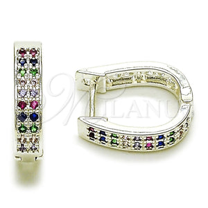 Rhodium Gold Filled Huggie Hoop, with Multicolor Cubic Zirconia, Polished, Silver Finish, 02.282.0187.14