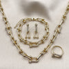Oro Laminado Necklace, Bracelet, Earring and Ring, Gold Filled Style with White Micro Pave, Polished, Golden Finish, 06.372.0096.20