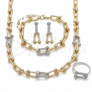 Oro Laminado Necklace, Bracelet, Earring and Ring, Gold Filled Style with White Micro Pave, Polished, Golden Finish, 06.372.0096.20
