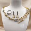 Oro Laminado Necklace, Bracelet, Earring and Ring, Gold Filled Style with White Cubic Zirconia, Polished, Two Tone, 06.372.0096.1.20