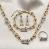 Oro Laminado Necklace, Bracelet, Earring and Ring, Gold Filled Style with White Cubic Zirconia, Polished, Two Tone, 06.372.0096.1.20