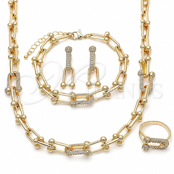 Oro Laminado Necklace, Bracelet, Earring and Ring, Gold Filled Style with White Cubic Zirconia, Polished, Two Tone, 06.372.0096.1.20