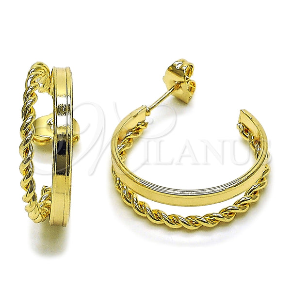 Oro Laminado Small Hoop, Gold Filled Style Twist Design, Polished, Golden Finish, 02.196.0260.25
