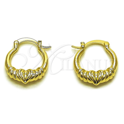 Oro Laminado Small Hoop, Gold Filled Style Heart Design, Polished, Golden Finish, 02.196.0265.20