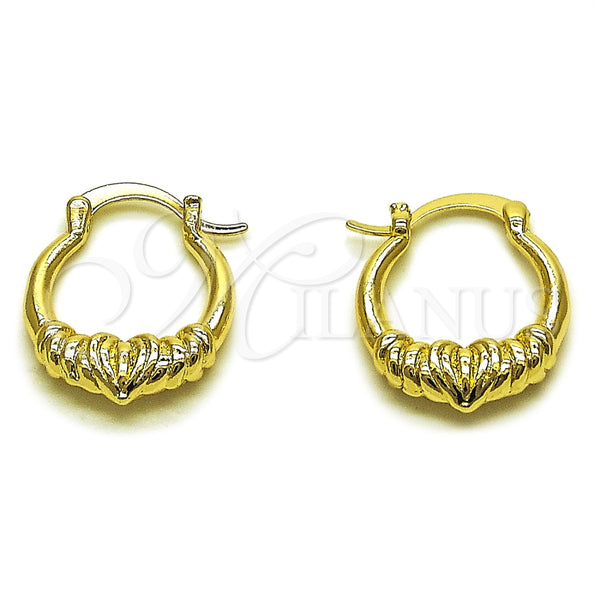 Oro Laminado Small Hoop, Gold Filled Style Heart Design, Polished, Golden Finish, 02.196.0265.20