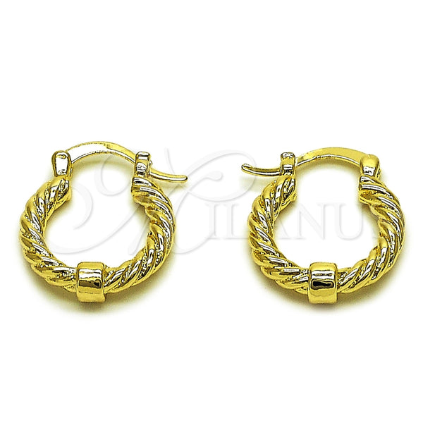 Oro Laminado Small Hoop, Gold Filled Style Twist Design, Polished, Golden Finish, 02.196.0270.20