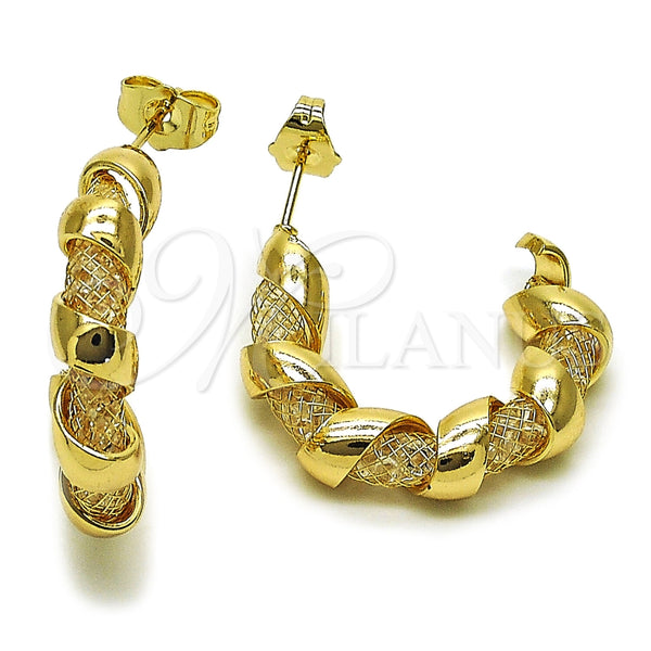 Oro Laminado Medium Hoop, Gold Filled Style Twist Design, with Crystal Crystal, Polished, Golden Finish, 02.196.0274.30