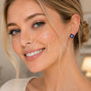 Oro Laminado Stud Earring, Gold Filled Style Evil Eye and Four-leaf Clover Design, Blue Enamel Finish, Golden Finish, 02.196.0275