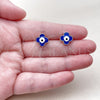 Oro Laminado Stud Earring, Gold Filled Style Evil Eye and Four-leaf Clover Design, Blue Enamel Finish, Golden Finish, 02.196.0275