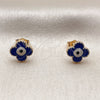 Oro Laminado Stud Earring, Gold Filled Style Evil Eye and Four-leaf Clover Design, Blue Enamel Finish, Golden Finish, 02.196.0275