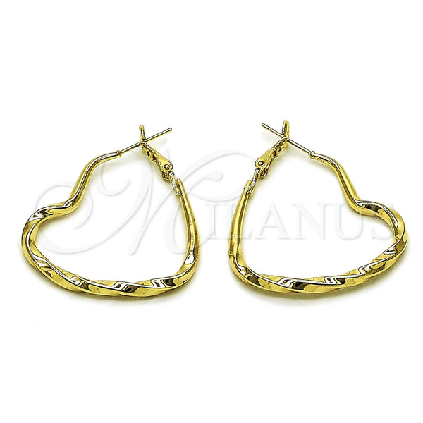 Oro Laminado Medium Hoop, Gold Filled Style Heart and Hollow Design, Polished, Golden Finish, 02.196.0276.40