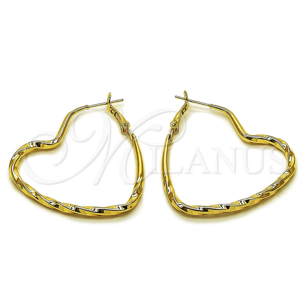 Oro Laminado Medium Hoop, Gold Filled Style Heart and Hollow Design, Polished, Golden Finish, 02.196.0276.50