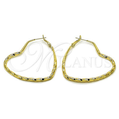 Oro Laminado Medium Hoop, Gold Filled Style Heart and Hollow Design, Polished, Golden Finish, 02.196.0276.60