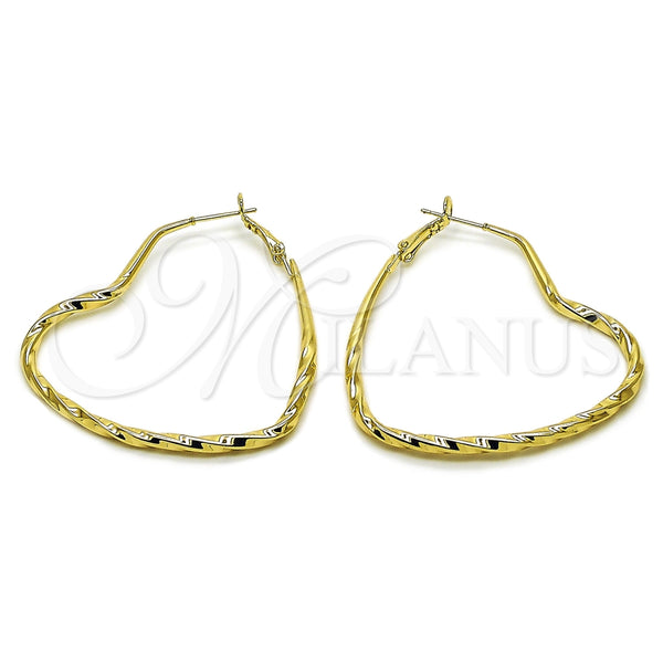 Oro Laminado Medium Hoop, Gold Filled Style Heart and Hollow Design, Polished, Golden Finish, 02.196.0276.60