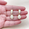 Oro Laminado Dangle Earring, Gold Filled Style Teardrop Design, White Enamel Finish, Golden Finish, 02.196.0277