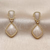 Oro Laminado Dangle Earring, Gold Filled Style Teardrop Design, White Enamel Finish, Golden Finish, 02.196.0277