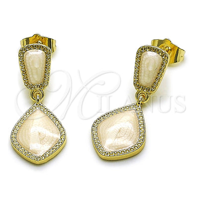 Oro Laminado Dangle Earring, Gold Filled Style Teardrop Design, White Enamel Finish, Golden Finish, 02.196.0277