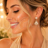 Oro Laminado Dangle Earring, Gold Filled Style Teardrop and Suitecase Design, White Enamel Finish, Golden Finish, 02.196.0278