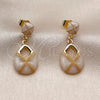 Oro Laminado Dangle Earring, Gold Filled Style Teardrop and Suitecase Design, White Enamel Finish, Golden Finish, 02.196.0278