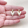 Oro Laminado Stud Earring, Gold Filled Style Heart Design, White Enamel Finish, Golden Finish, 02.196.0279