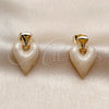 Oro Laminado Stud Earring, Gold Filled Style Heart Design, White Enamel Finish, Golden Finish, 02.196.0279