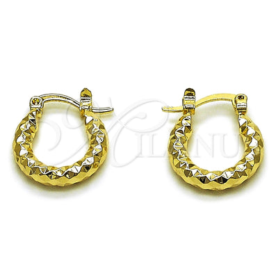 Oro Laminado Small Hoop, Gold Filled Style Hollow Design, Diamond Cutting Finish, Golden Finish, 02.213.0154.15