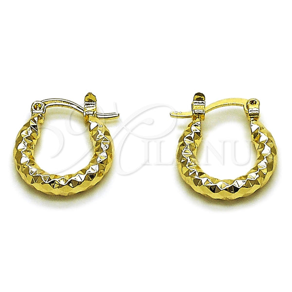Oro Laminado Small Hoop, Gold Filled Style Hollow Design, Diamond Cutting Finish, Golden Finish, 02.213.0154.15