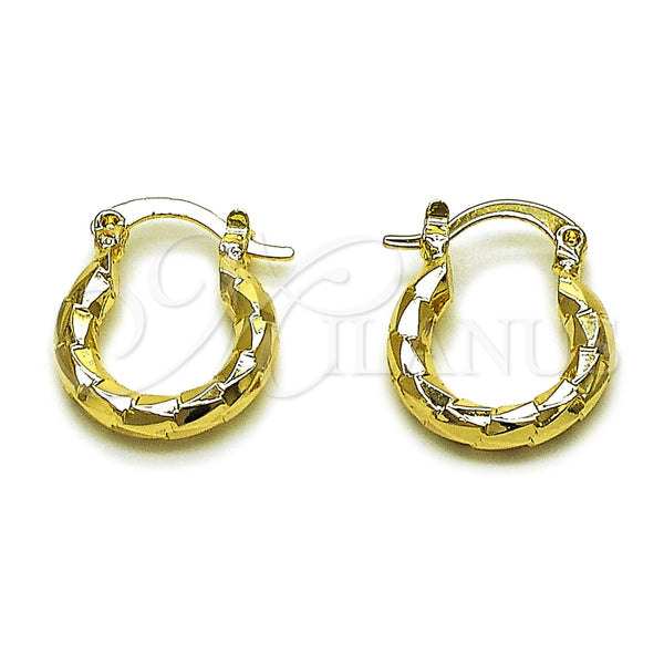 Oro Laminado Medium Hoop, Gold Filled Style Hollow Design, Diamond Cutting Finish, Golden Finish, 02.213.0243.1.15