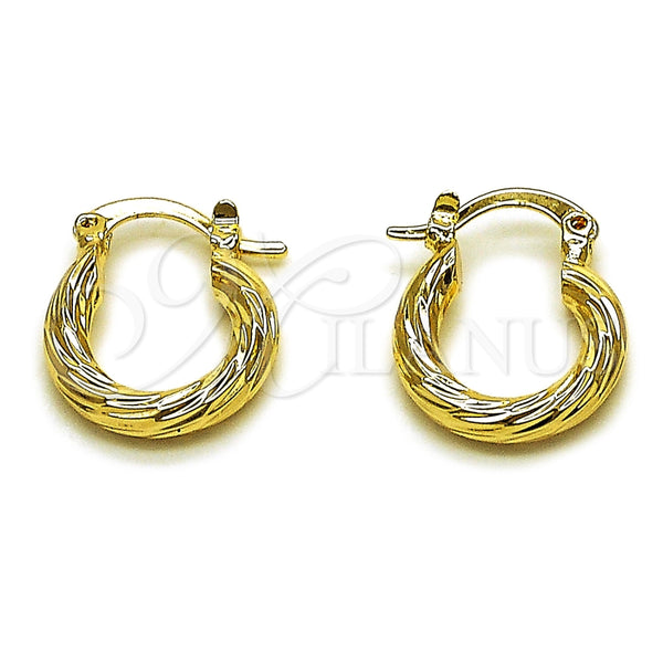 Oro Laminado Medium Hoop, Gold Filled Style Hollow Design, Diamond Cutting Finish, Golden Finish, 02.213.0247.1.15