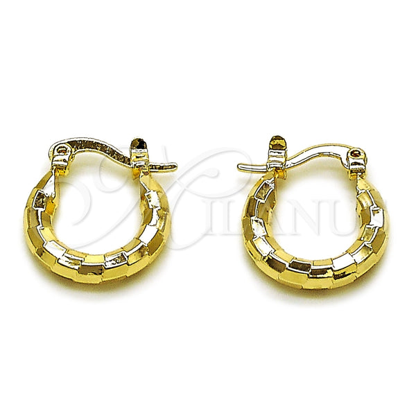 Oro Laminado Small Hoop, Gold Filled Style Hollow Design, Diamond Cutting Finish, Golden Finish, 02.213.0156.15