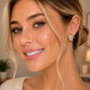Oro Laminado Stud Earring, Gold Filled Style Turtle Design, White Enamel Finish, Golden Finish, 02.196.0286