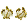 Oro Laminado Stud Earring, Gold Filled Style Turtle Design, White Enamel Finish, Golden Finish, 02.196.0286